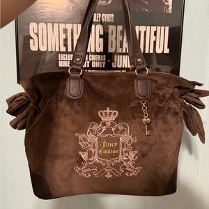 Juicy Couture Brown Suede Crest Tote with Key Charm